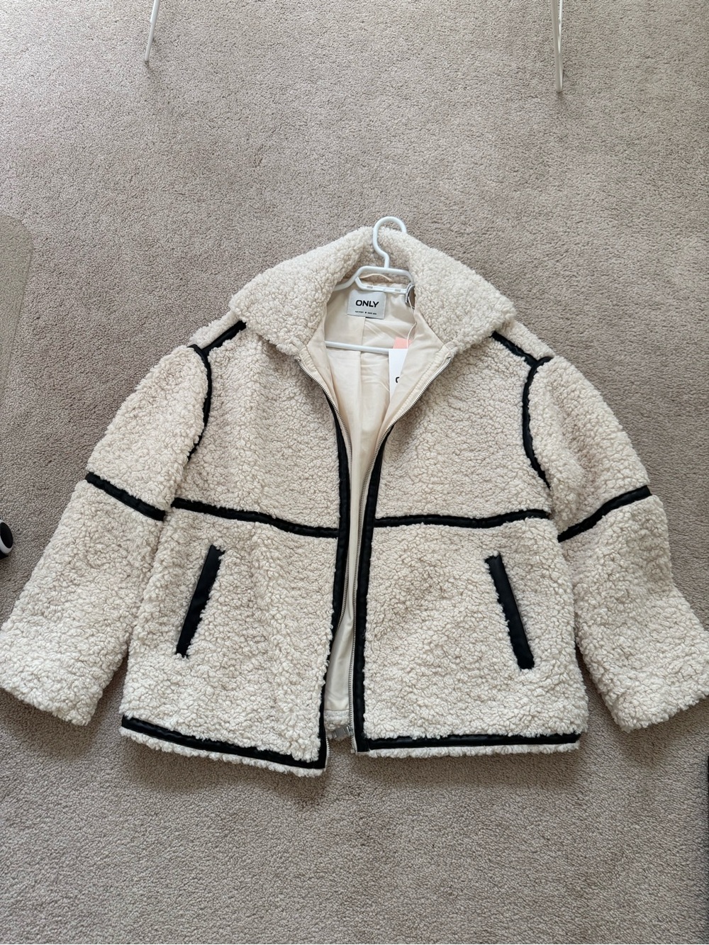 ONLY Cream Sherpa Jacket with Black Trim - NWT size medium